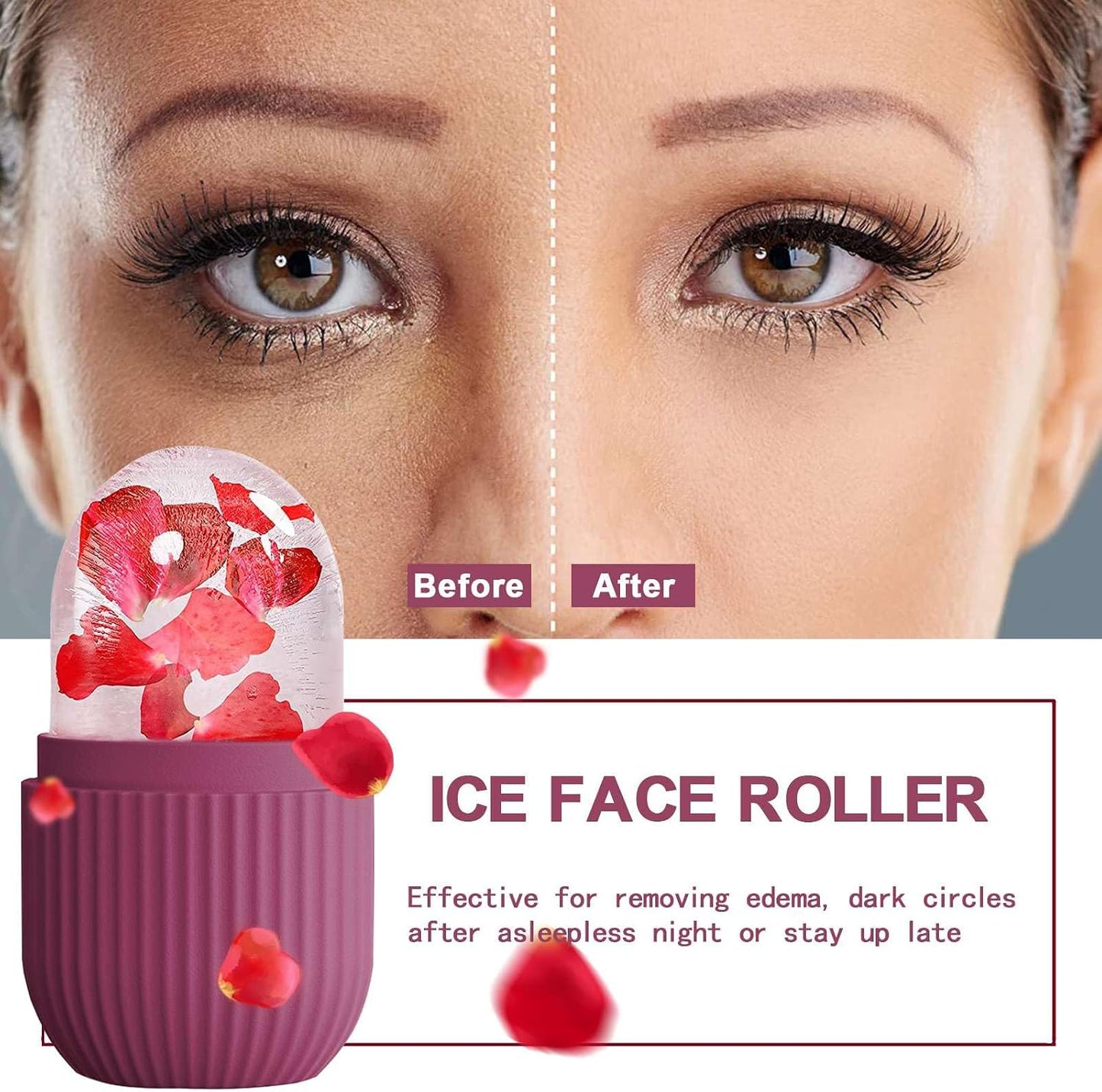 XHJRI Ice Cube Roller Massager for Face, Eyes and Neck Naturally Conditioning and Skin Care,De-Puff Eye Bags,Reduce Migraine Pain,Reusable Massage Silicone Ice Mold (Pink)