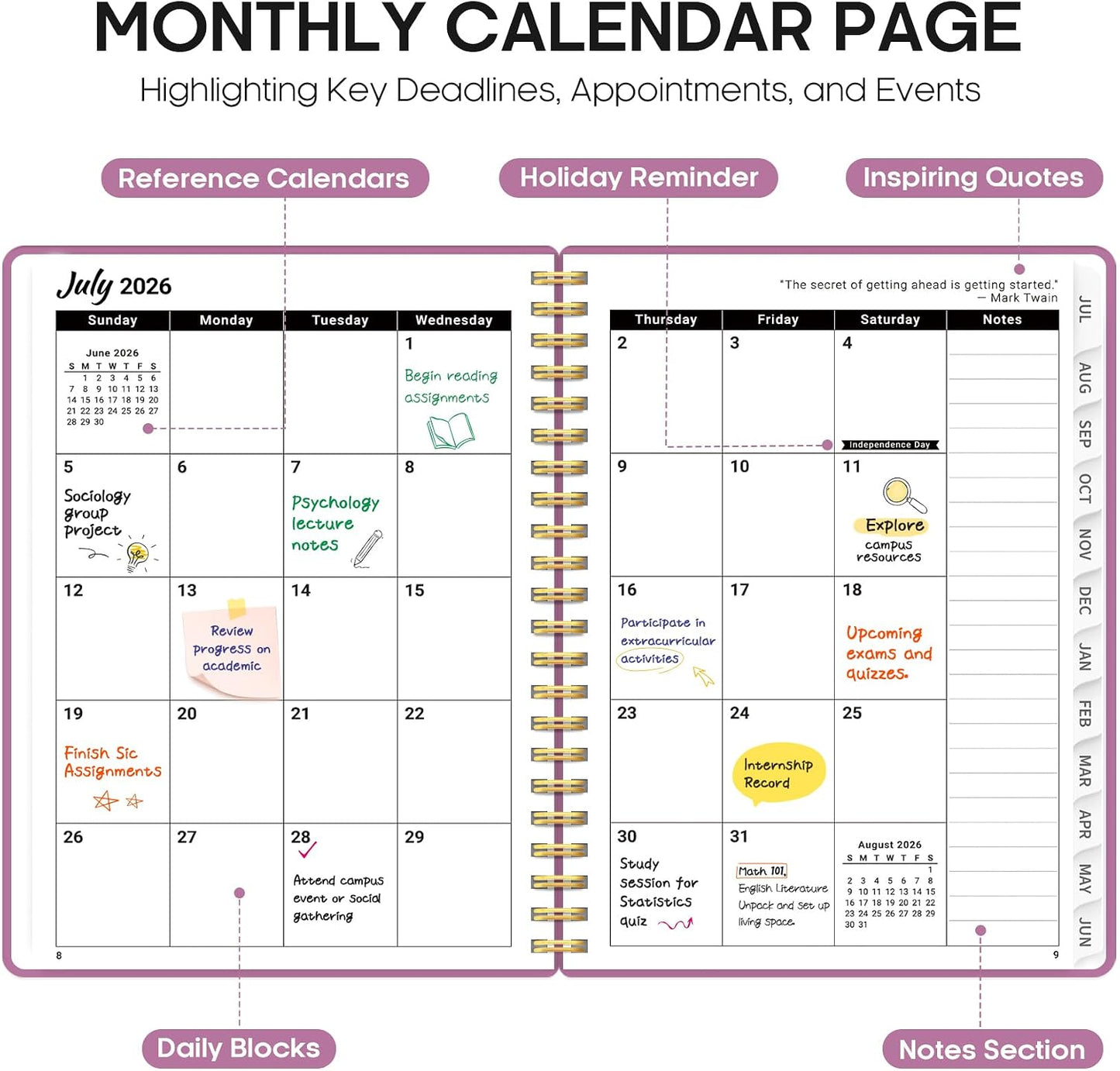 Planner 2026-2027, 8.5" x 11" Weekly and Monthly Academic Year Planner Calendar, July 2026 - June 2027, Hardcover Large School Planning Agenda With Tabs, Perfect for School & Office Supplies, A4, Green