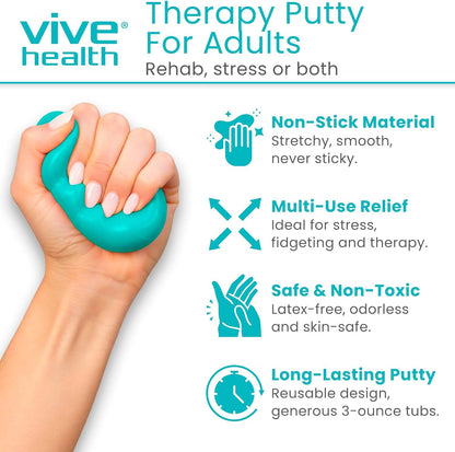 Vive Therapy Putty for Adults, for Hand (2 Pack) - Occupational Sensory Stress Relief Tools - for Physical Exercise, Finger Pain, Grip Strength, Rehab, Arthritis, Forearms, Fidgeting, Motor Skills