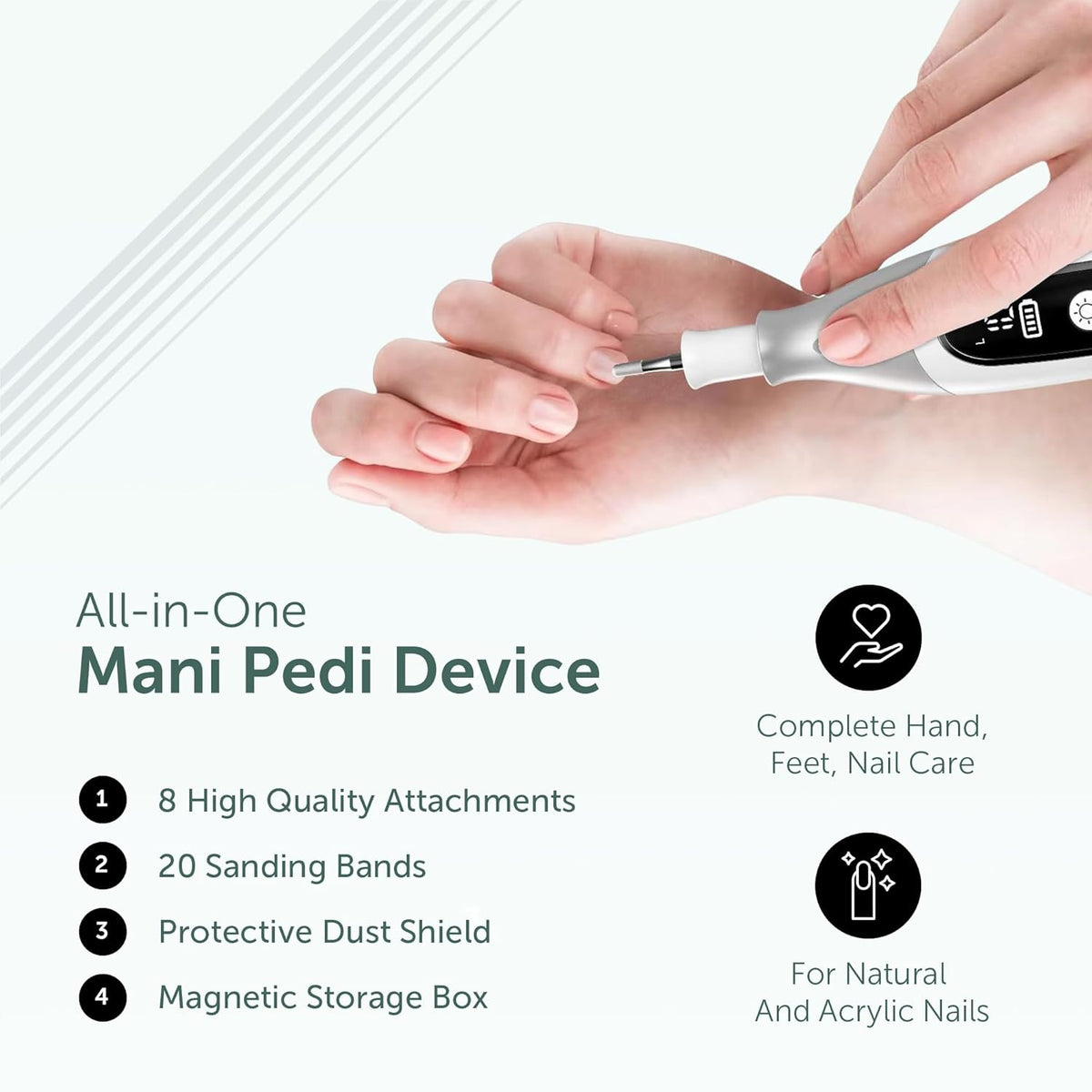 PediLux Pro Professional Manicure Pedicure Kit, Cordless Electric Nail File Drill Set, Thick Toenail Grinder, Toe Nail Dremel Tools, Filer, Buffer, Sander, Remove Cuticles, Callus for Men & Women