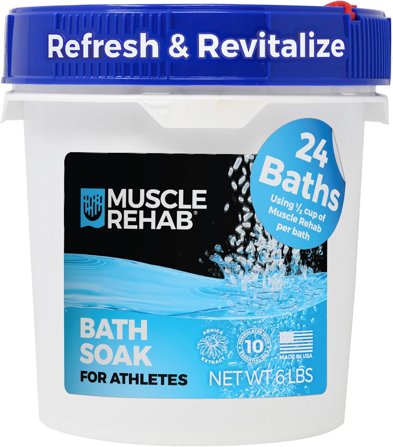 Muscle Rehab Epsom Salt Bath Soak 29 oz with Arnica - Fast-Dissolving Bath Salts for Muscle Relief and Recovery - Cooling Formula - Made in USA