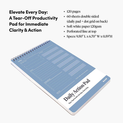 BestSelf Co. Daily Action Pad 60 Sheets – 120 GSM Paper, Ring-Bound Work Planner & To-Do List Notepad | Daily Planner for Productivity | Hourly Schedule, Task Checklist & Tomorrow’s Plan