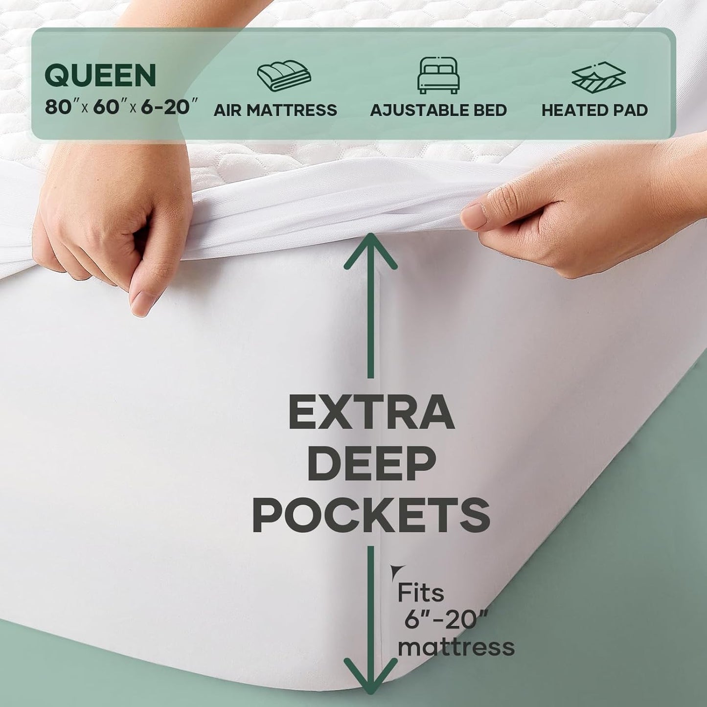OhGeni 100% Waterproof Mattress Protector,Queen Size Premium Bamboo Mattress Pad,Pet Hair & Bedwetting Resistant,Cooling Breathable Fitted Sheets,Washable Bed Cover,Non-Slip Deep Pocket for Bedroom