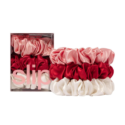 slip Large Scrunchie Multi | Set of 3 Pure Silk Large Scrunchies | Includes 1 Pink, 1 Caramel, 1 Black | 100% Mulberry Silk, Anti-Crease, Gentle on Hair, Reduces Breakage | Stylish & Durable