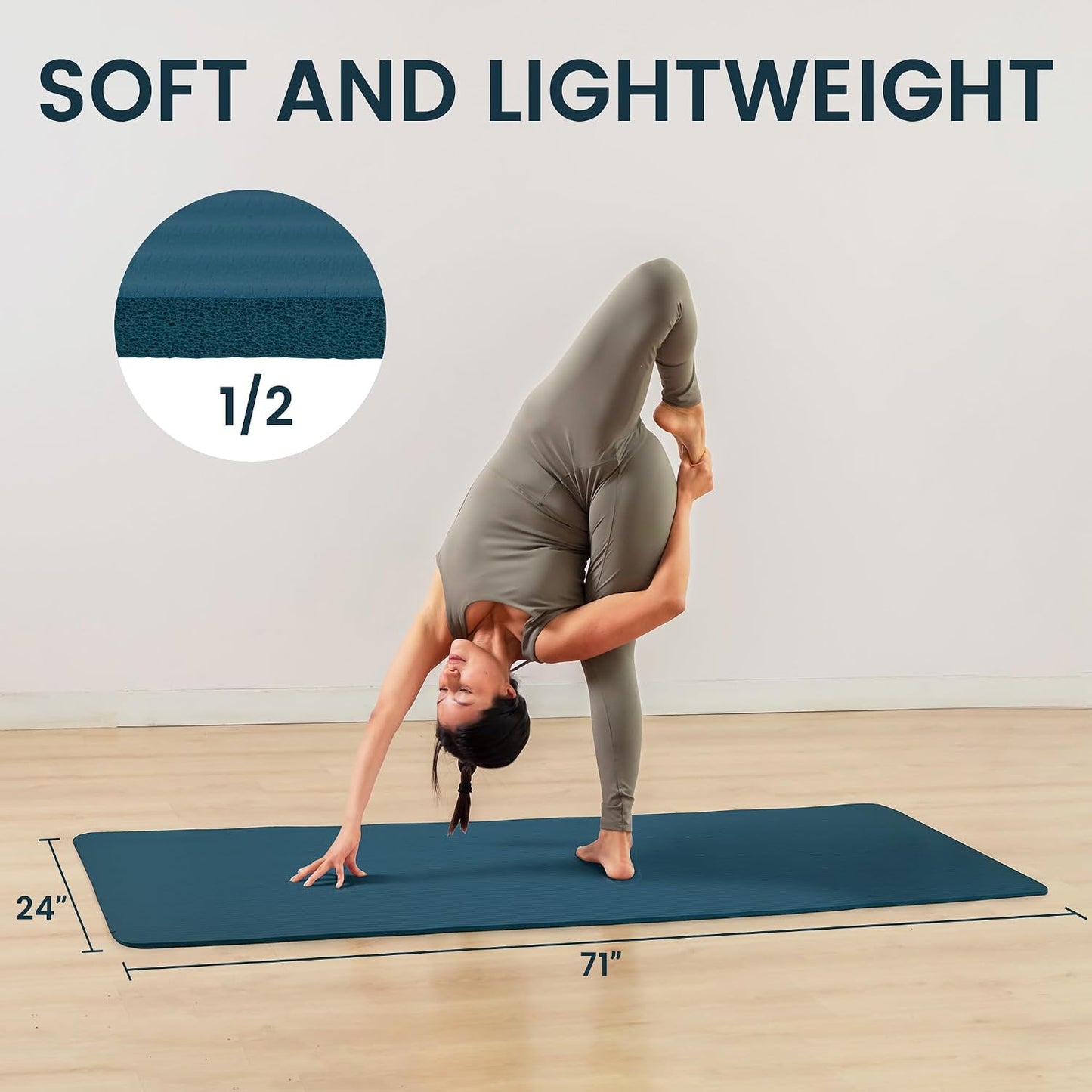 Fitvids Yoga Mat, 1/2-Inch Extra Thick High Density Exercise Mat, Anti-Tear Exercise Yoga Mat with Carrying Strap, Suitable for Various Yoga Exercises