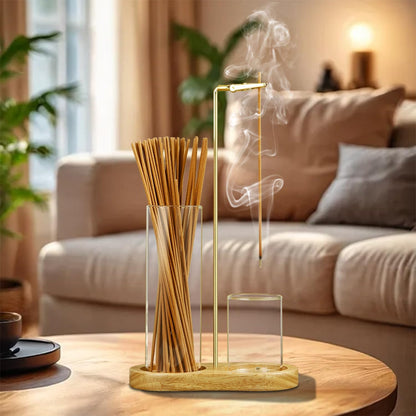 2 in 1 Incense Holder for Sticks, Anti-Ash Flying Incense Burne with Glass Ash Catcher and Incense Sticks Organizer for Meditation Yoga Spa Home Decor (Dark Base)
