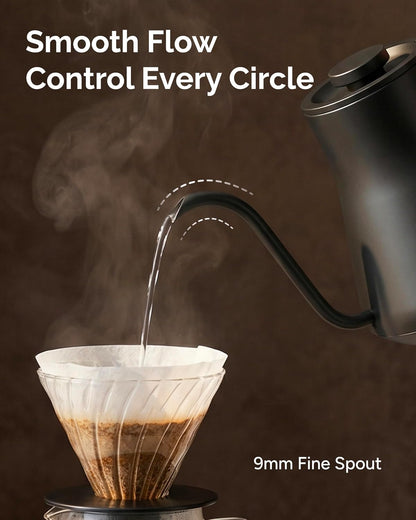 INTASTING Gooseneck Electric Kettle with ±1℉ Temperature Control for Pour Over Coffee & Tea, Quick Heating, BPA-Free Stainless Steel, Built-in Brew Timer, 1500W/0.9L (Ebony Black)