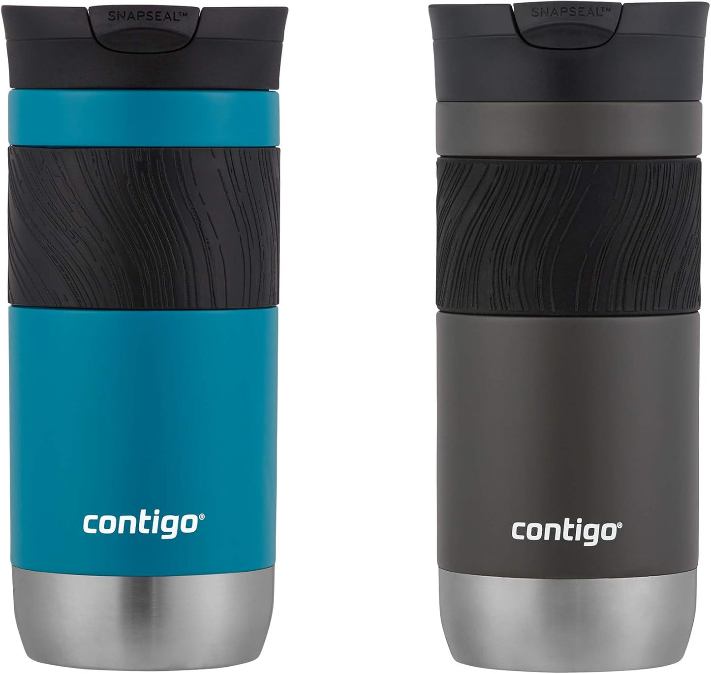 Contigo SNAPSEAL Insulated Stainless Steel Travel Mug with Grip 20oz. Blue Corn Transparent Satin & Midnight Berry
