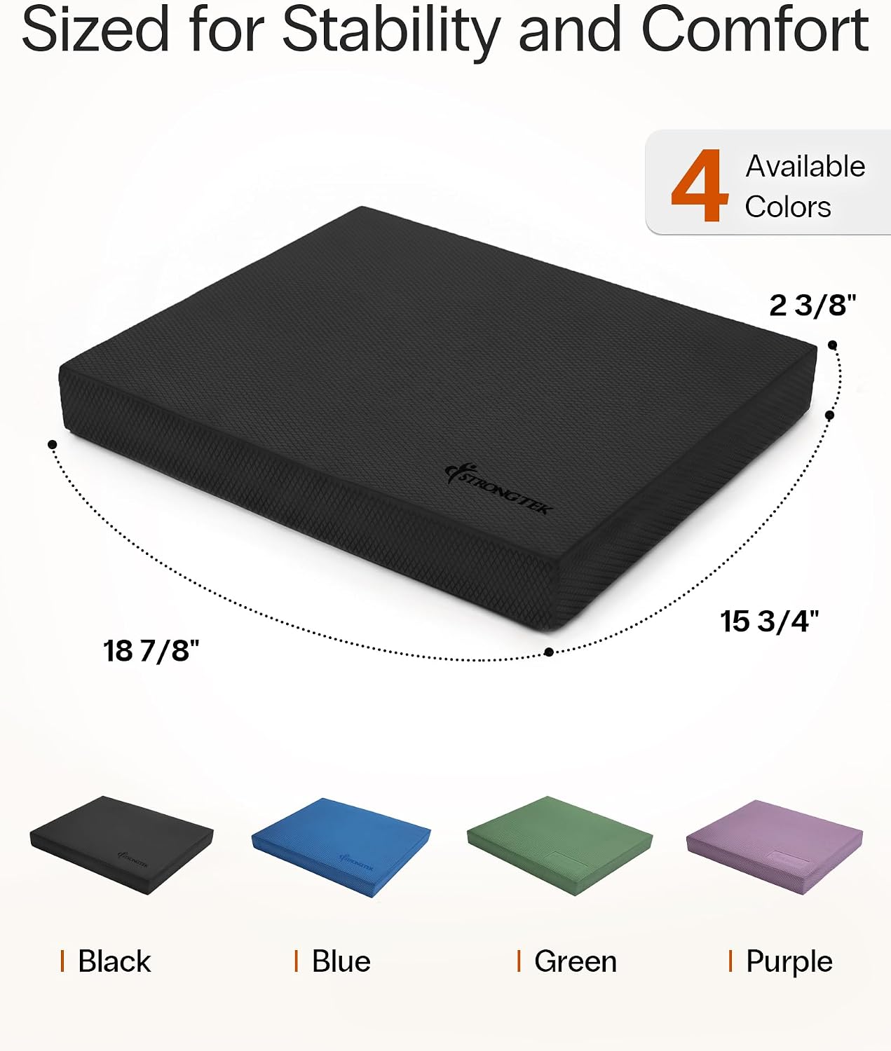 StrongTek Extra Wide Foam Balance Pad for Physical Therapy, 19" X 15.8" X 2.4", High-Density TPE Foam Pad for Exercise, Enhanced Stability, Core Strength, Non-Slip & Water-Resistant, for Fitness, Yoga