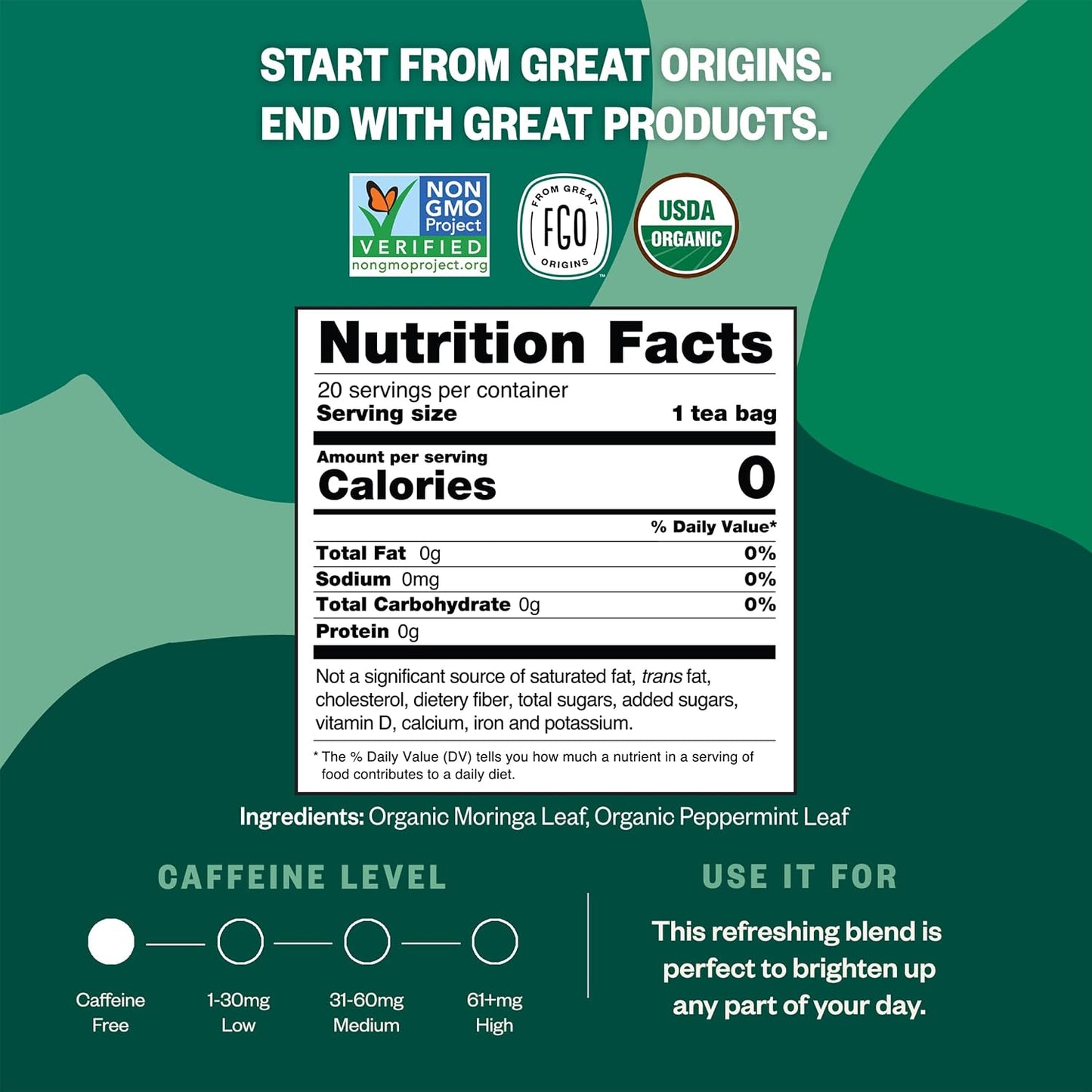 FGO Organic Lemon Balm Tea, 100 Count, Eco-Conscious Herbal Tea Bags, Resealable Bag, Caffeine Free, Packaging May Vary (Pack of 1)