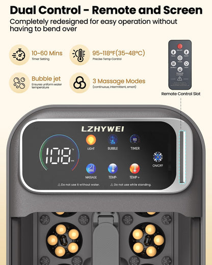 Collapsible Foot Spa with Heat, Electric Foot Bath Massager with Color Touchscreen, 30 Motorized Shiatsu Massage Balls, Temp Control, Bubbles, Remote, Professional Feet Soak Tub for Home
