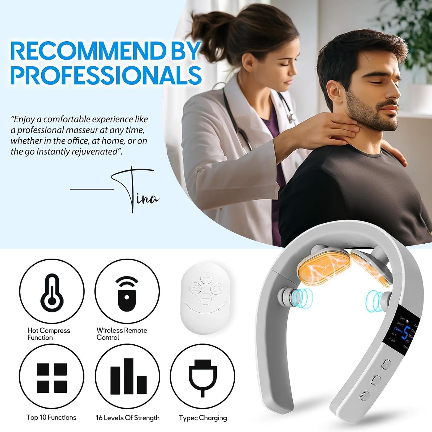 Neck Massager for Pain Relief Deep Tissue,Portable Neck Massager with Heat for Women Men
