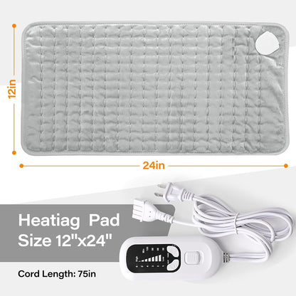 Deepsoon Heating Pad,Electric Heating Pads for Back,Neck,Moist Heating Pad for Abdomen Shoulder Knee Legs,Dry/Moist Heat&Auto Shut Off,Fathers Day Dad Gifts for Men Birthday,Light Gray,24x12 Inch