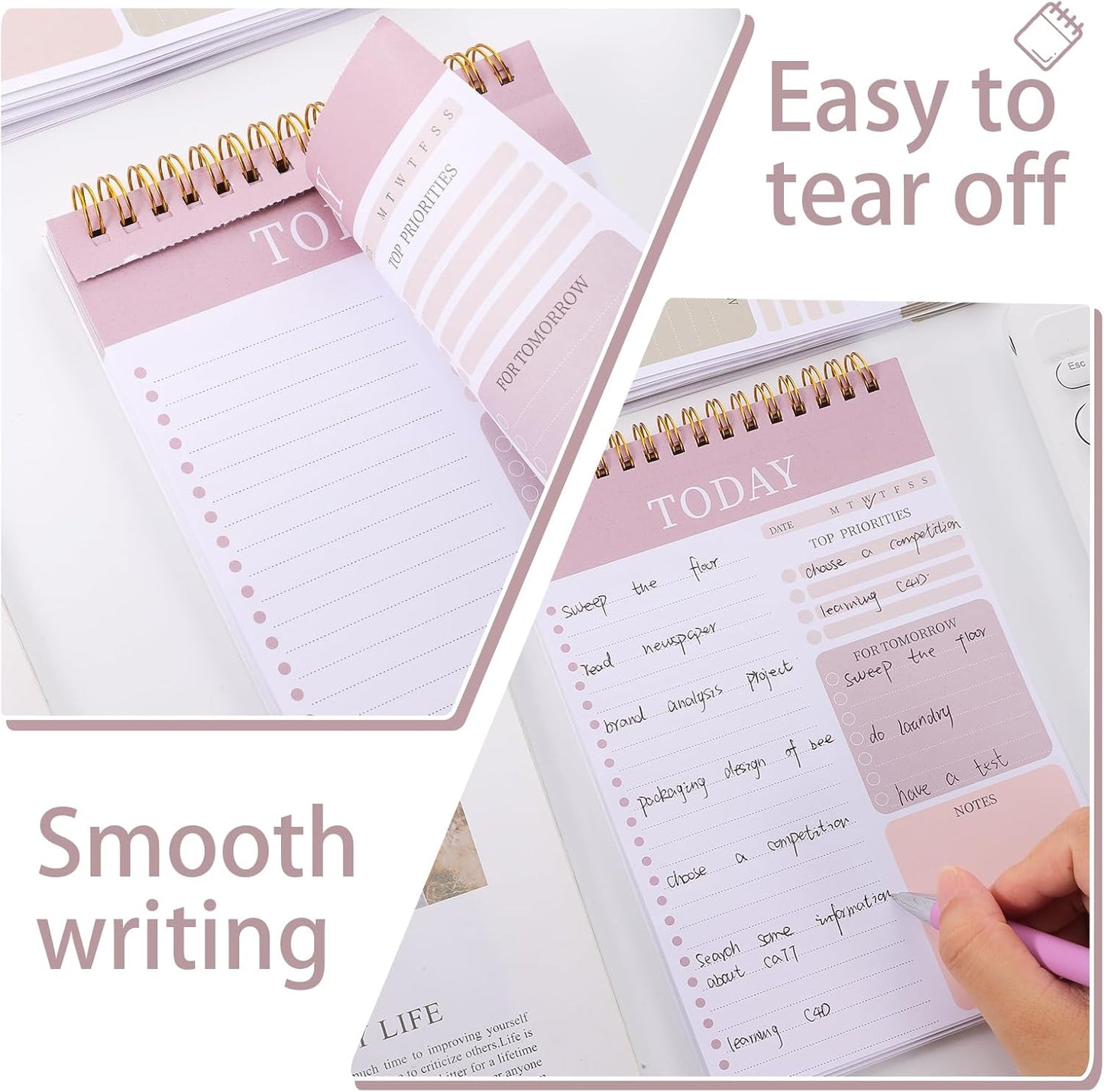 2 Packs To Do List Notepad, 104 Pages To Do List Notebook A5 Undated Daily Planner Notepad with Task Checklist Home Office School Supplies