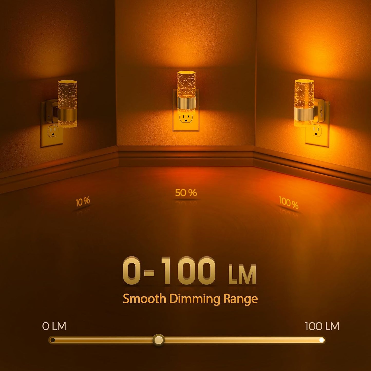 Briignite Night Lights Plug into Wall, Modern LED Night Light Plug in, Dusk to Dawn Sensor,Amber Night Light 0-100LM Adjustable Brightness, Dimmable NightLight for Hallway, Bedroom, Stairway, 2 Pack