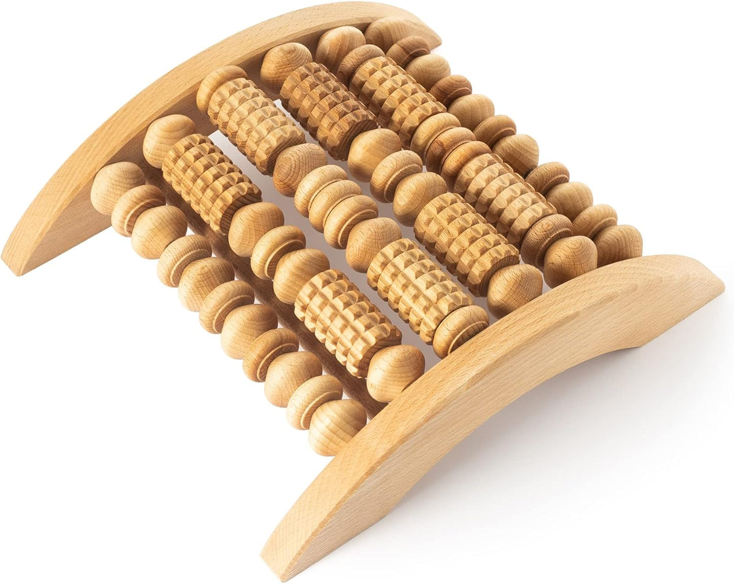 tuuli Wooden Foot Massager, Grooved Muscle Roller, Helps Ease Muscle Tension and Improve Blood Circulation, Natural Wood Therapy Massage Tools for Feet (M)
