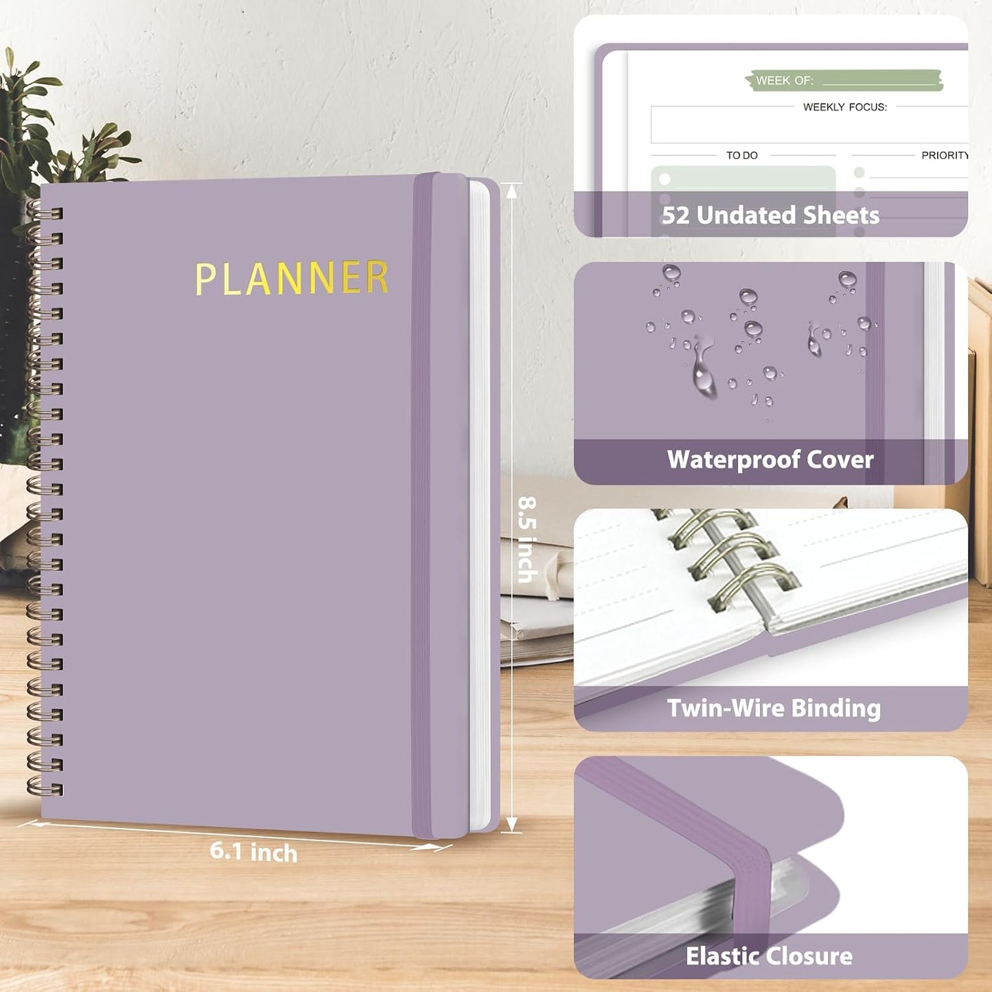 Undated Weekly Planner, Weekly To Do List Notebook, A5 Daily Planner | Office School Supplies, Spiral Binding, Inner Pocket, Goal, Organizer, Habit Tracker