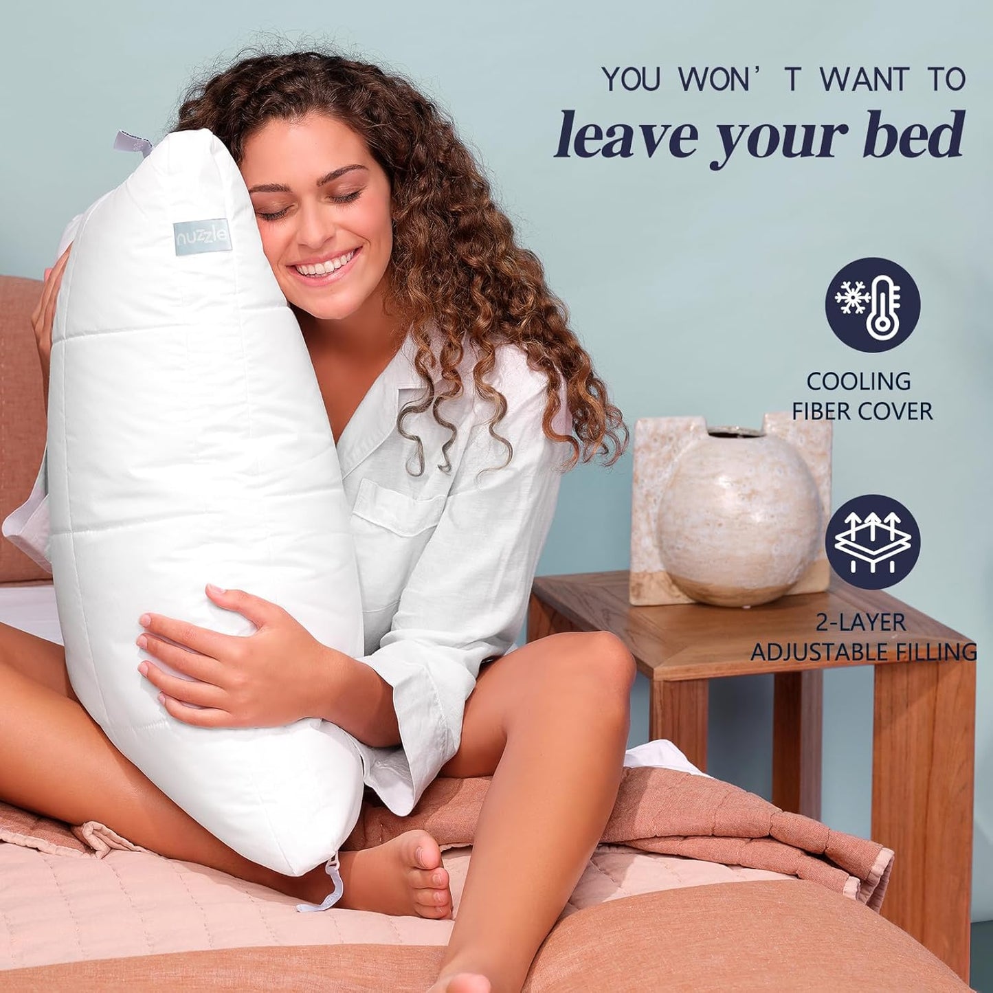 Nuzzle Cooling Adjustable Pillow for Side Sleepers,Queen Size Bed Pillow 4 Pack – Hotel Luxury Neck Support, Height Adjust Soft Sleeping Pillow for Back, Stomach or Side Sleepers-Home Gift