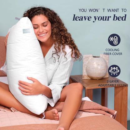 Nuzzle Cooling Adjustable Pillow for Side Sleepers,Queen Size Bed Pillow 4 Pack – Hotel Luxury Neck Support, Height Adjust Soft Sleeping Pillow for Back, Stomach or Side Sleepers-Home Gift