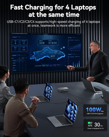 Rocoren 480W GaN 10‑Port Charging Station, PD 100W Fast USB‑C Charger Hub