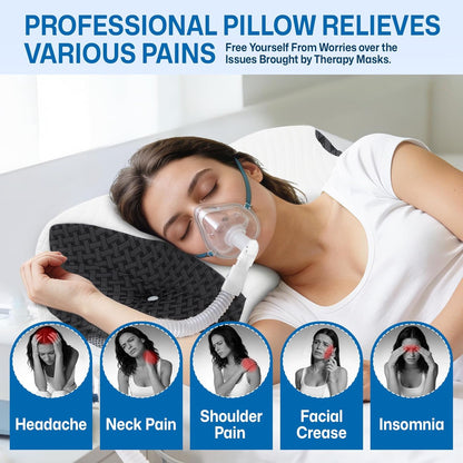 CPAP Pillow for Side & Back Sleepers - Mask Compatible Contour Design to Reduce Leaks, Breathable Memory Foam Pillow with Ergonomic Support & Hose-Friendly Cutouts for Comfortable Sleep, Grey