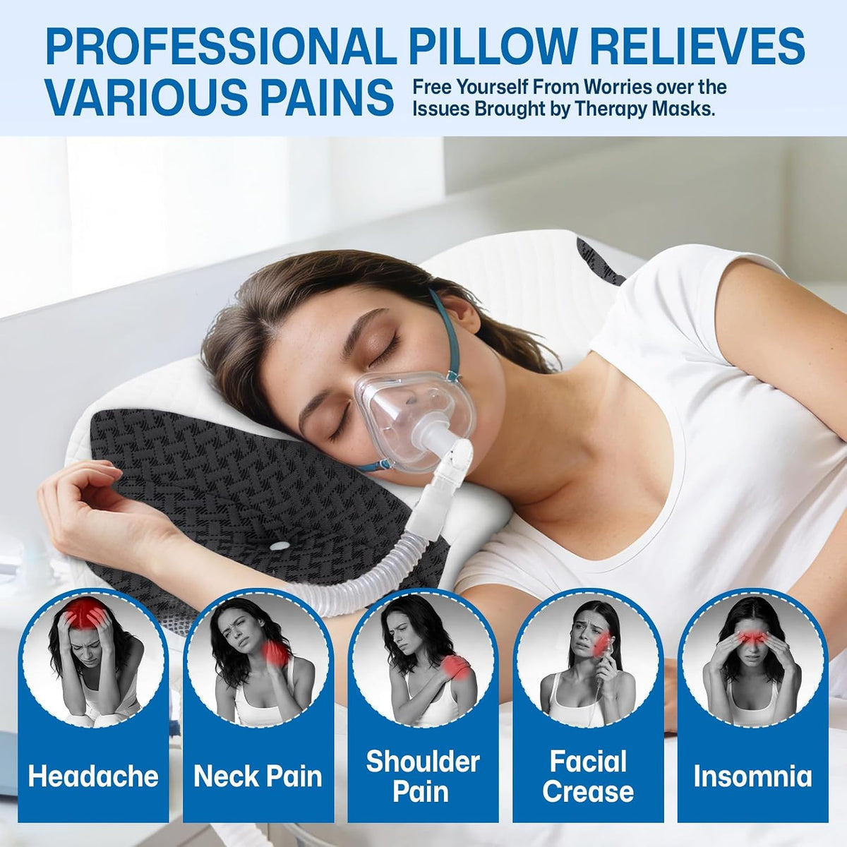 Contour Memory Foam CPAP Pillow for Side & Back Sleepers, Grey
