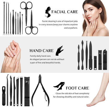 MINKINH Manicure Set Professional Nail Clipper Kit-26 Pieces Stainless Steel Manicure Kit,Nail Care Tools with Luxurious Travel Case (Brown)
