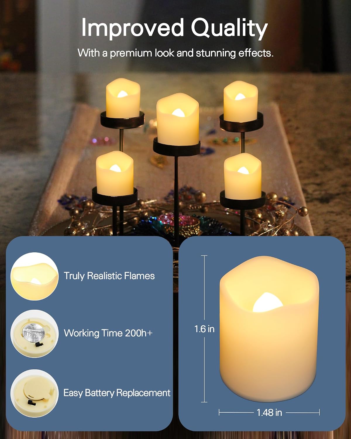 SHYMERY Flameless Votive Candles,Flameless Flickering Electric Fake Candle,24 Pack 200+Hour Battery Operated LED Tea Lights in Warm White for Wedding, Table, Halloween,Christmas Decorations 1.5"X1.7"