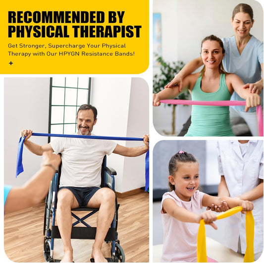 HPYGN 3 Levels Non-Latex Exercise Bands for Physical Therapy & Yoga, Professional Resistance Bands Set for Working Out, Strength Training, Pilates & Rehab, TPE Elastic Stretch Bands for Seniors, Women