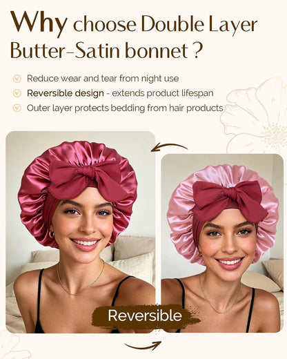 YANIBEST Adjustable Satin Bonnet for Sleeping Women Double Layer Hair Wrap Reduce Friction Prevent Frizz Natural Curly Hair