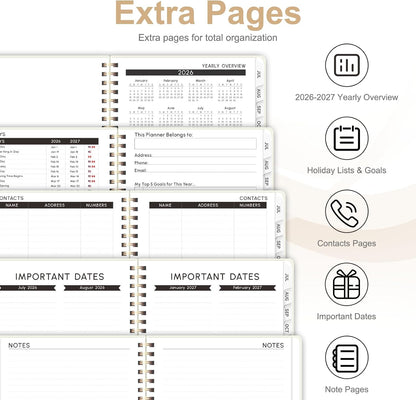 Planner 2026-2027, Weekly and Monthly Calendar Planner, JUL 2026 - JUN 2027 | A5(6.3'' x 8.5''), Hardcover, Agenda Book, Sprial Bound, Inner Pocket, Office and School Use
