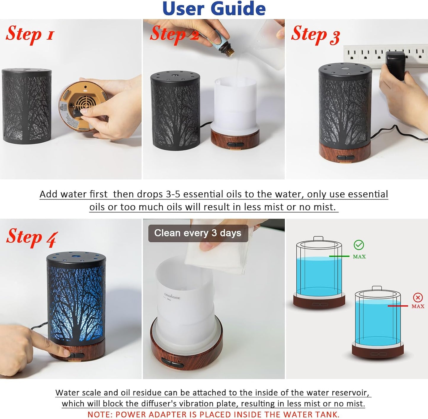 EQUSUPRO Essential Oil Diffuser 300ml Metal Electric Ultrasonic Diffuser for Large Room with Auto Shut-Off, 4 Timer Setting &7 Colors Night Light for Home