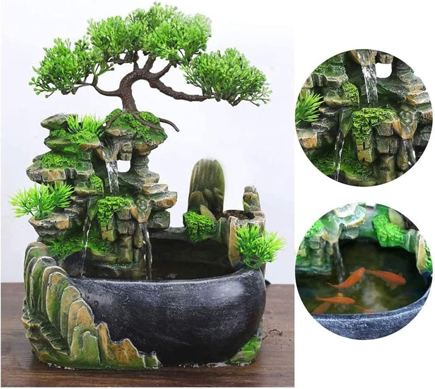 Rockery Stream Tabletop Fountain, Zen Meditation Indoor Waterfall Feature with Automatic Pump and Switch, Desktop Fountain for Home Office Bedroom Decoration (A)