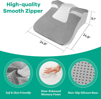 Ergonomic Wedge Pillow for Sleep Apnea Memory Foam Reading Pillow for Back, Neck & Head Comfortable Support-Grey(Extra Large)