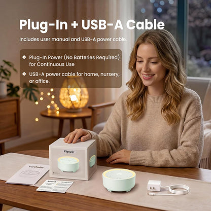 Kipcush White Noise Machine for Sleeping – High-Fidelity Non-Looping Sounds, Dimmable Night Light, USB Powered, Sleep Sound Machine for Baby, Kids & Adults (A - Model White+, Standard)