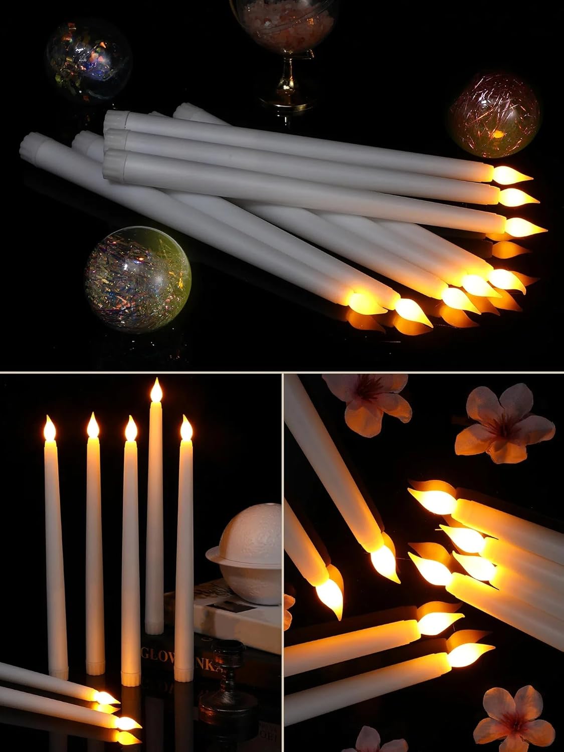 Treela 24 Pcs Flameless Taper Candles Battery Operated Bulk Fake Candles Light LED Candle Sticks Flickering Tapered for Easter Wedding Anniversary Decoration(Basic,11 Inch,Ivory)