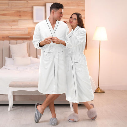 Cuffbow Cotton Robe for Women or Men Lightweight Waffle Knit Bathrobe Couple V Neck Spa Sleepwear(just 1 Set)