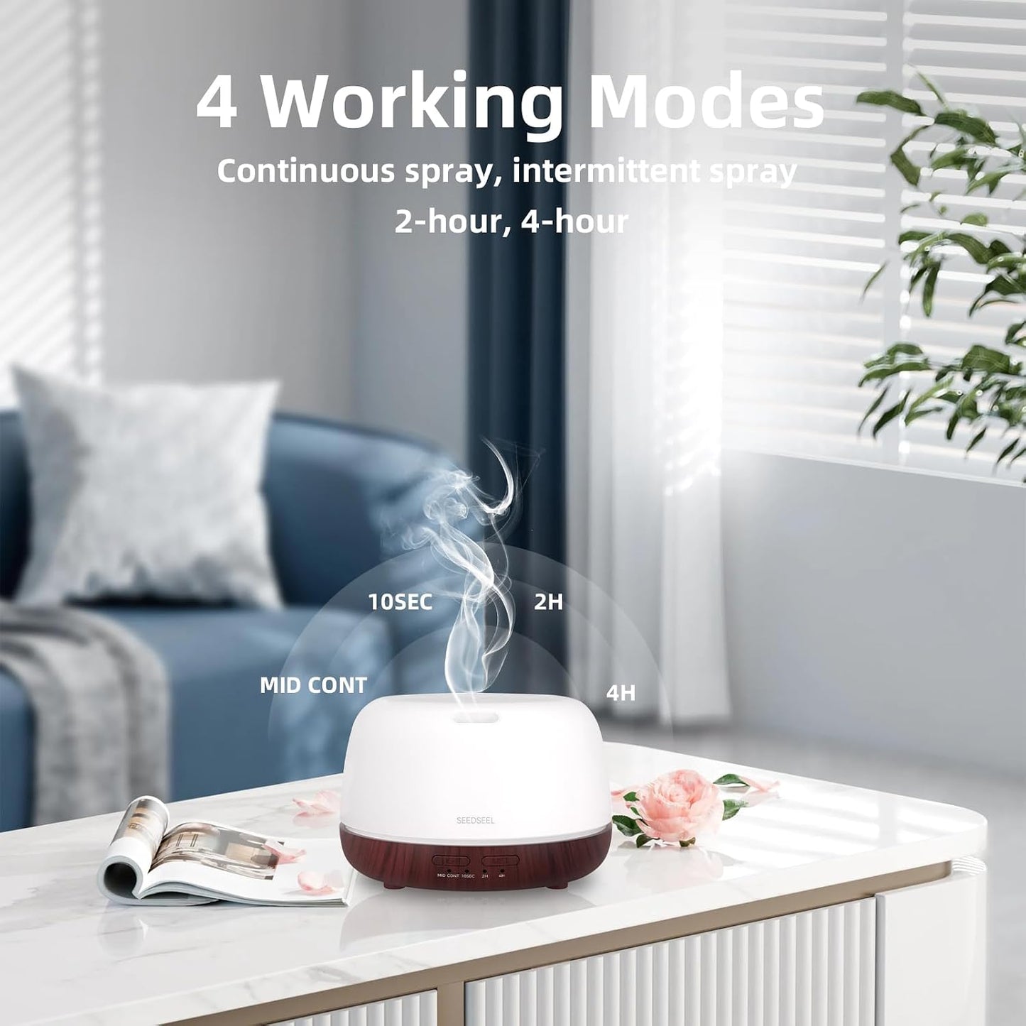 SEEDSEEL 300ML Essential Oil Diffuser with 7-Color LED Lights and Remote Control, Modern Minimalist Design, High-Efficiency Ultrasonic Mist Aromatherapy Diffuser for Home