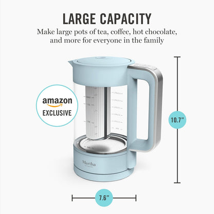Martha Stewart Electric Kettle with Removable Stainless Steel Tea Infuser, Glass Carafe 1.7L (7 Cups), Hot Water Boiler, 4 Presets, Keep Warm & Auto Shut-Off, Cordless 360° Swivel Base, Honeydew Green