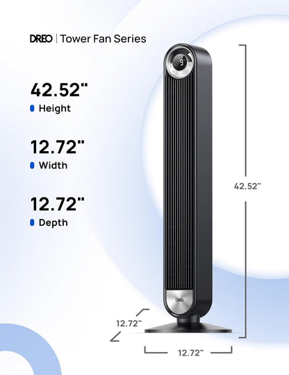DREO Tower Fan for Bedroom, Upgraded DC 9 Speeds 20dB Ultra-Quiet Floor Fan, 90° Oscillating Fans with 28ft/s Velocity, 12H Timer, Standing Fan, Bladeless Fan Powerful for Home, Black