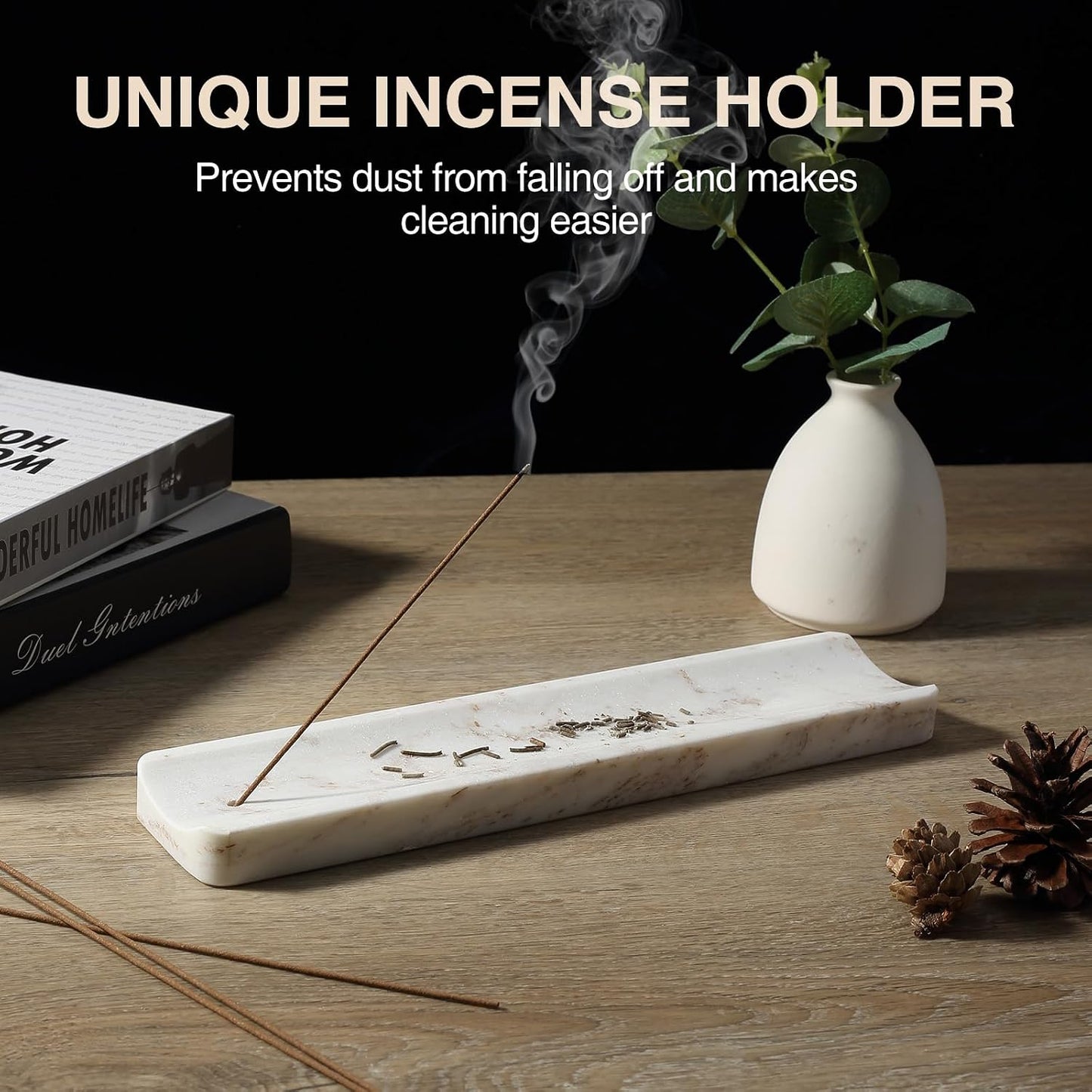 Koville Marble Incense Holder, Incense Holder for Sticks, Incense Sticks Holder Ash Catcher for Meditation Yoga SPA, Natural Stone Incense Burner, Home Table Decor (Grey)