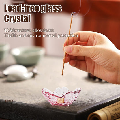 Incense Holder for Sticks and Backflow Incense, Handmade Glass Cherry Blossom Incenses Stick Holder with 9 Incenses Holes Incenses Burner Ash Catcher Ideal for Incense Burning, Home & SPA Decor