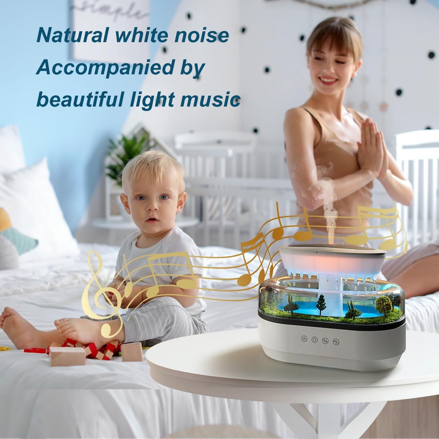 Rain Diffuser 250ML Essential Oil Diffuser, Cloud Humidifier Rain Water Drip Humidifier with Drip Music Micro Landscape Ultrasonic Diffuser for Bedroom (White)