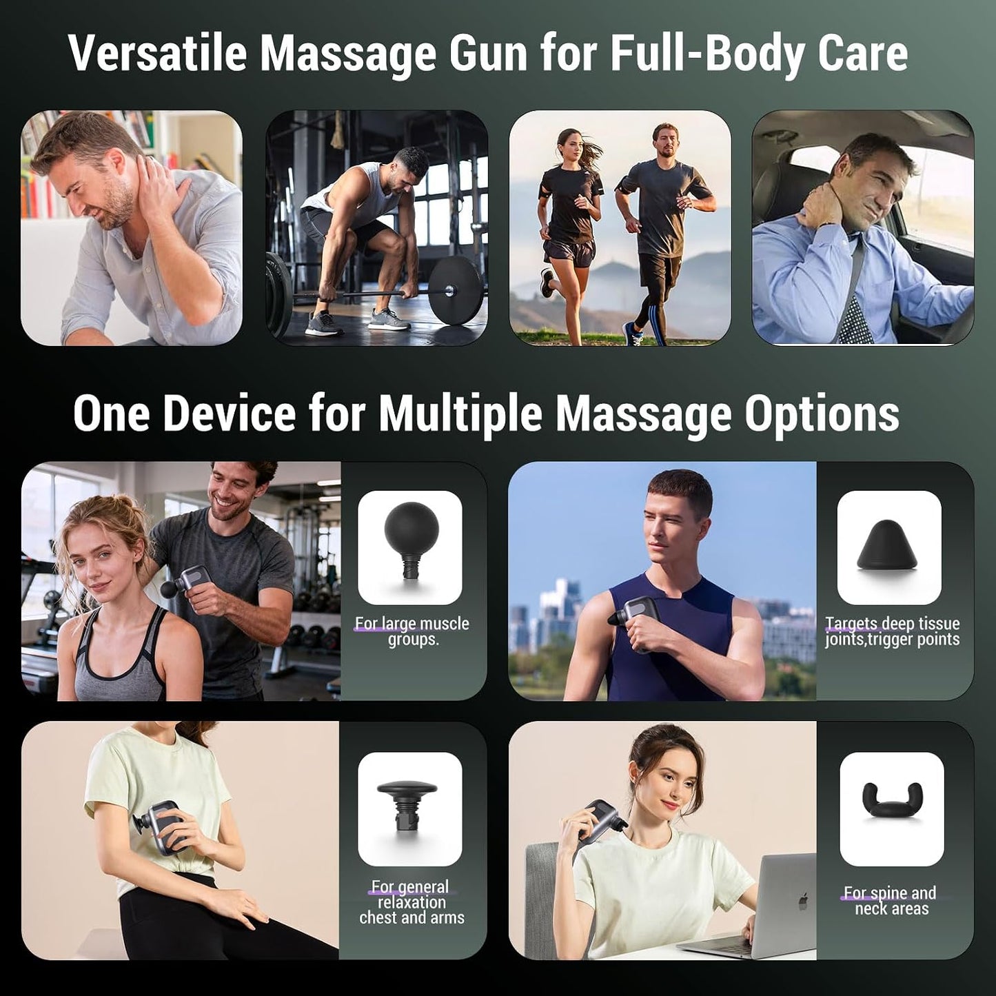Mini Massage Gun with 10 Massage Heads, Percussion Deep Tissues Handheld Muscle Massager, 8mm Amplitude High-Intensity Massager Gun for Pain Relief for Office Gifts for Her, Home, Athletes