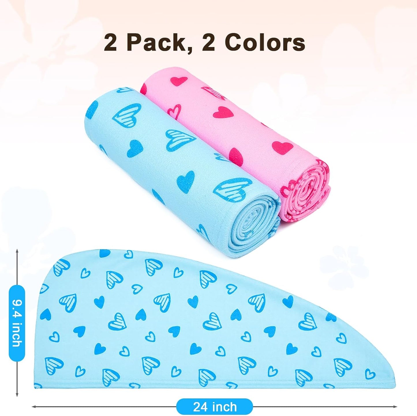 Unicorn Castle Microfiber Hair Towel for Kids 2Pack Hair Wrap Towels Absorbent Hair Drying Towel Wrap Hair Turbans for Curly Thick Hair, Pink White Strawberry