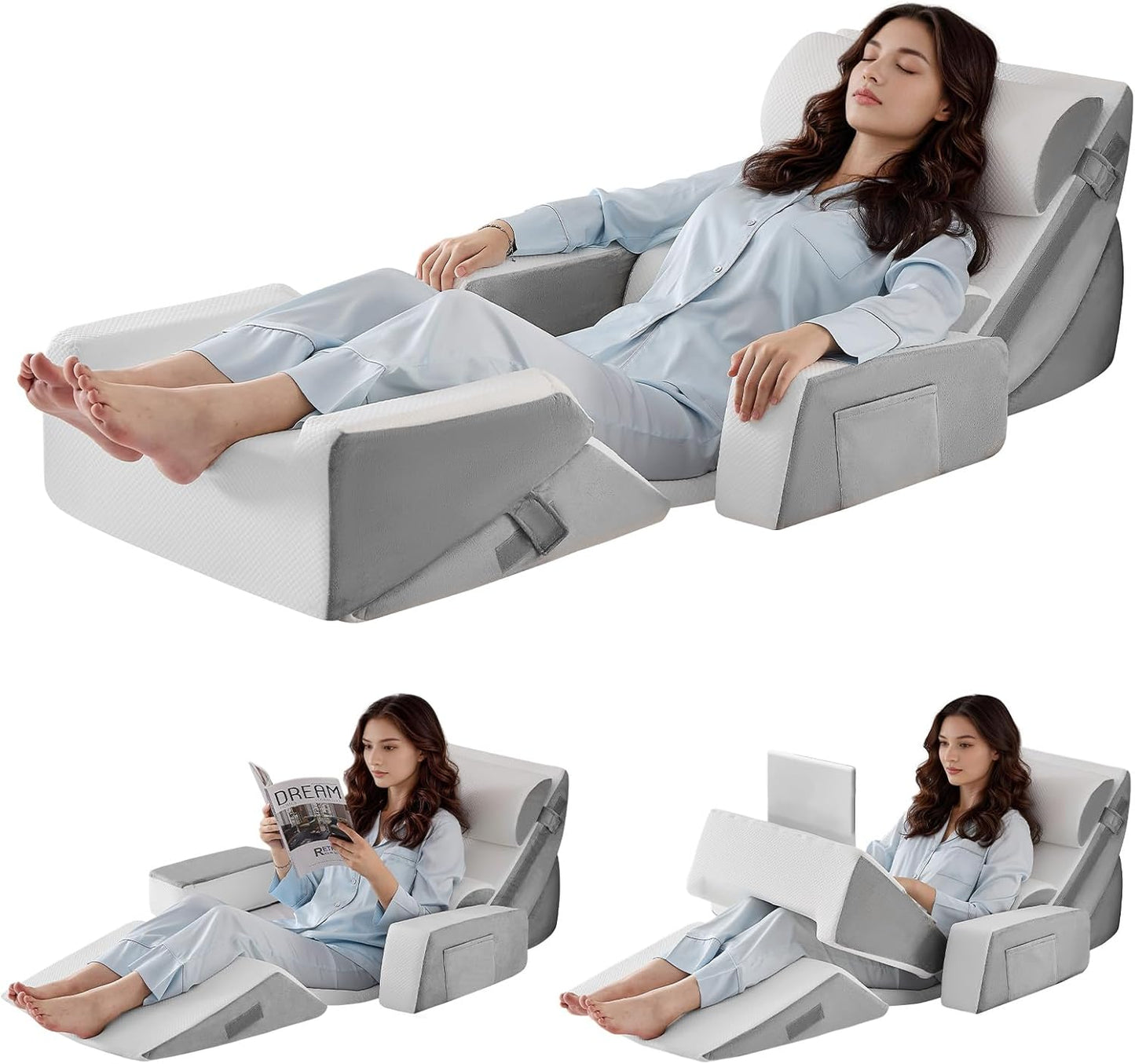 Yojoker 4PCS Orthopedic Bed Wedge Pillow Set for Sleeping, Post Surgery Foam Pillow for Body, Back and Leg Pain Relief, Triangle Adjustable Support Pillow - Acid Reflux, Anti Snoring & GERD Sleeping
