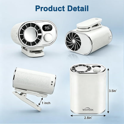 WHATOOK Waist Clip on Fan: 4000mAh Battery 15 Hours, 10m/s Cool Wind, Portable Rechargeable Wearable Personal Body Cooling Neck Fan, Handheld Cooler for Camping Travel Essentials (Black)