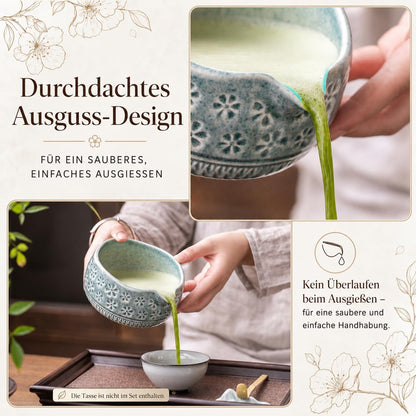 Buucup Matcha Whisk Set, Ceramic Matcha Kit Set Includes Matcha Bowl, Matcha Whisk and Holder, Bamboo Scoop, Scoop Rest, Sifter and Tea Towel - 7 Pcs Matcha Kit for Matcha Lovers (Mottled Green)
