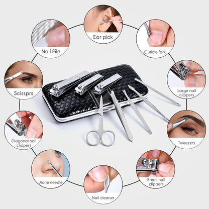 Yougai Manicure Set 18 Pieces Professional Nail Clippers Pedicure Kit Men Women, Stainless Steel Fingernail Toenail Cutters, Nail Care Grooming Tools with Leather Travel Case