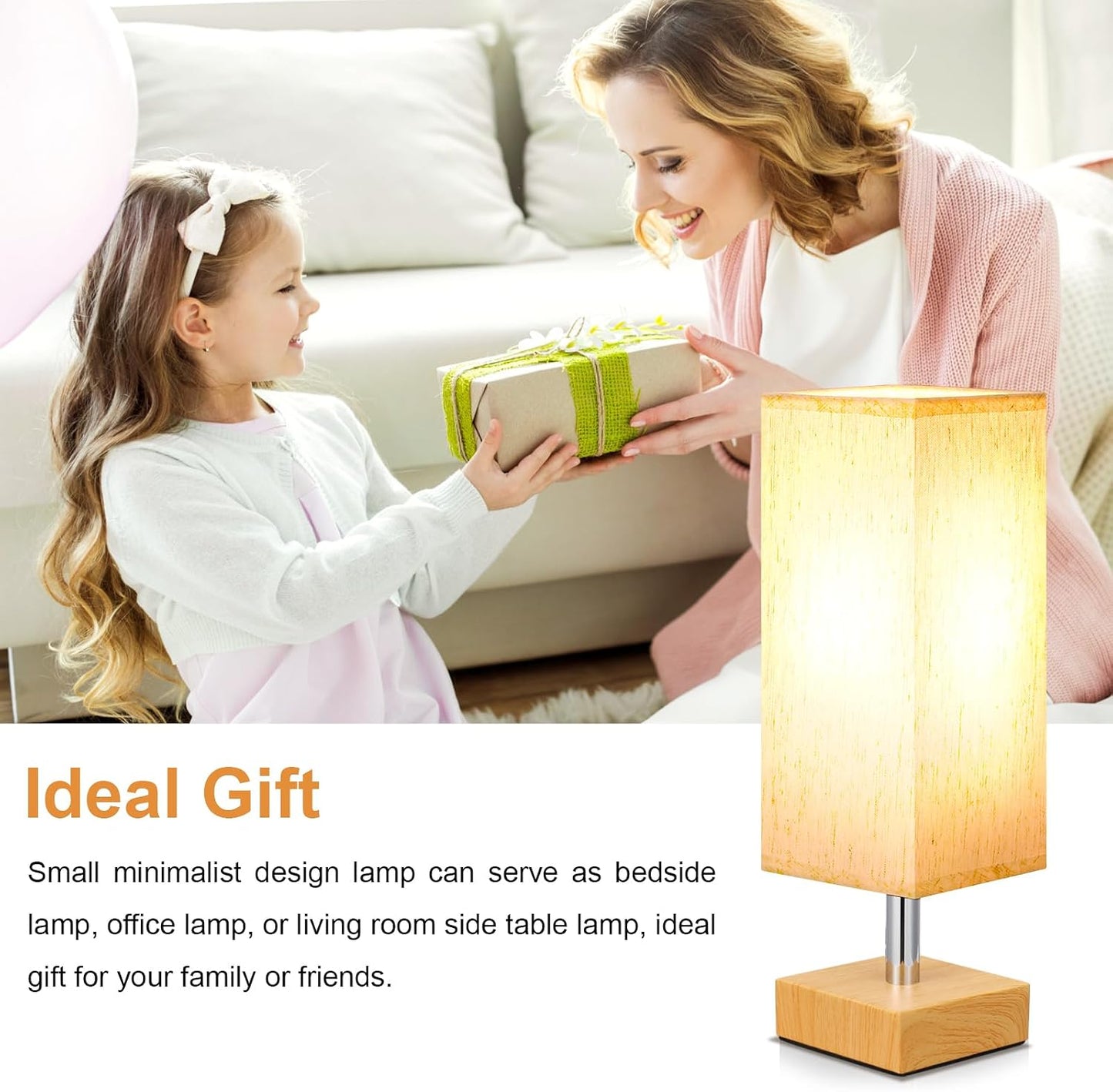 aooshine Small Table Lamp for Bedroom - Bedside Lamps for Nightstand, Minimalist Night Stand Light Lamp with Square Fabric Shade, Desk Reading Lamp for Kids Room Living Room Office Dorm